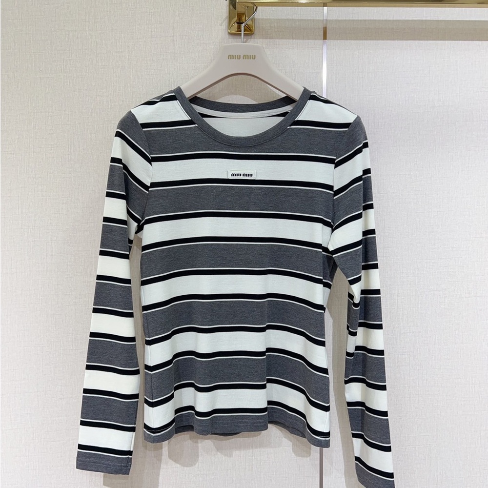 Miu Miu Black and White Striped Long Sleeve Tee